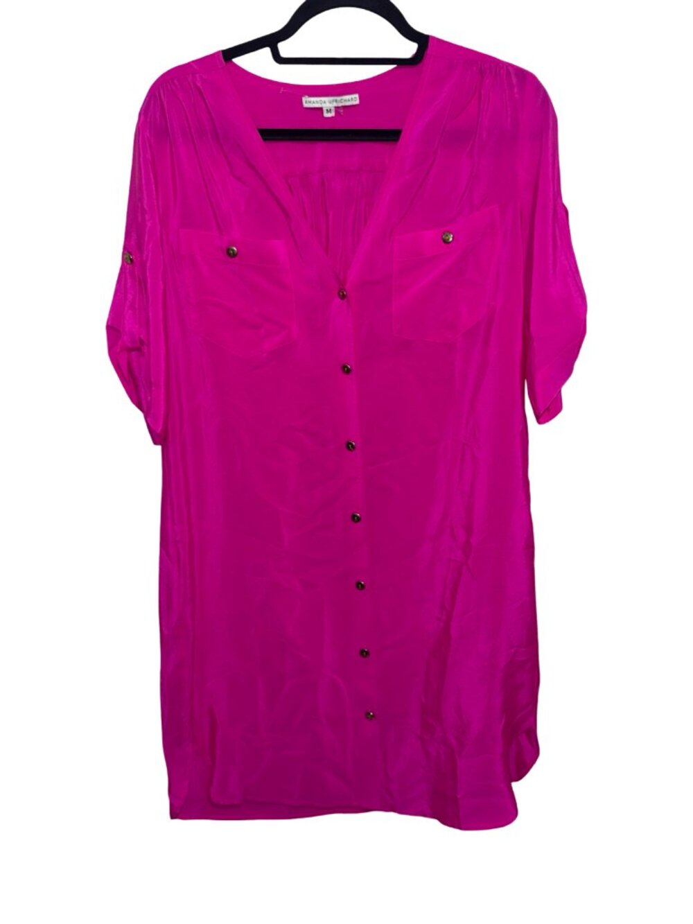 Amanda Uprichard Hot Pink 100% Silk Shirt Dress Sz M